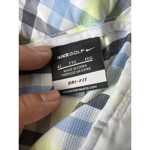 Nike Golf Shorts Blue Green White Plaid Dri-Fit Stretch Pockets Men Size 42 - Picture 4 of 5